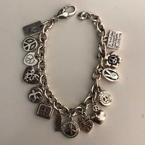 Brighton Peace Charm Bracelet Silver 7”